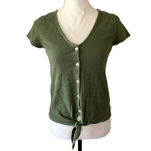 J Crew Button Down Cropped Shirt | Green | Size XXS